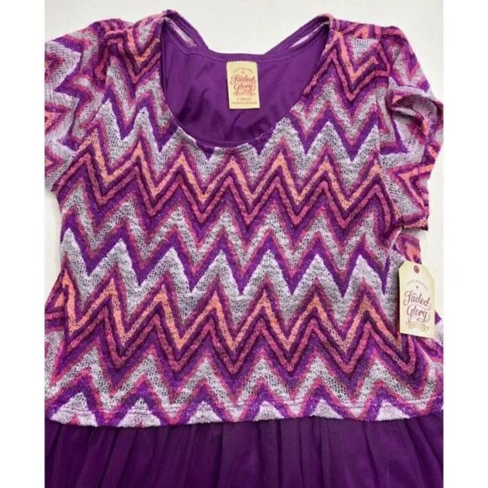 Girls Dress Lot of 2 Purple Chevron and Solid Blue T Shirt Dress Large 10/12 NEW